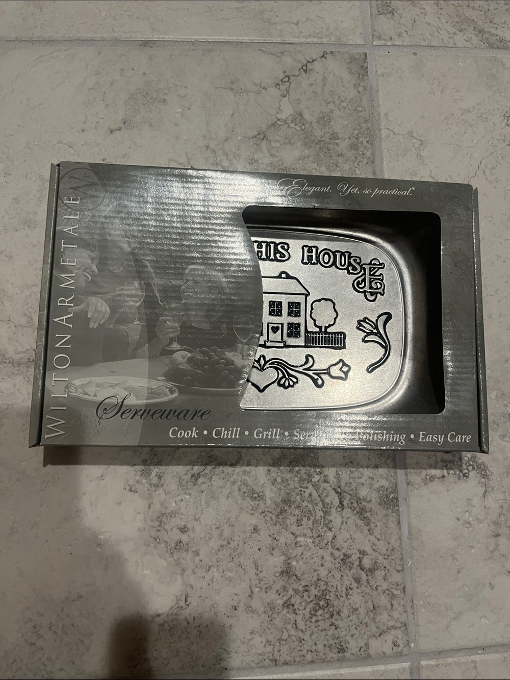 Wilton Armetale Silver Tray with Black House & Floral Motif “Bless this House”